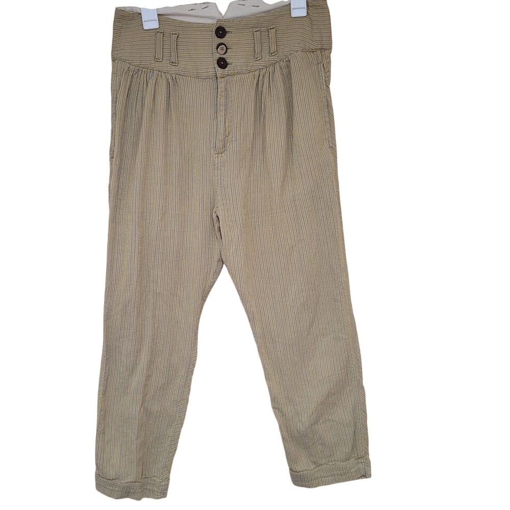 Free People Striped semi sweet High Rise Cropped Pants Womens Size 6 Tan Yellow